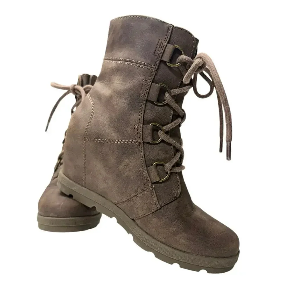 Brown Wedge Lace Up Ankle Boot Size 6.5